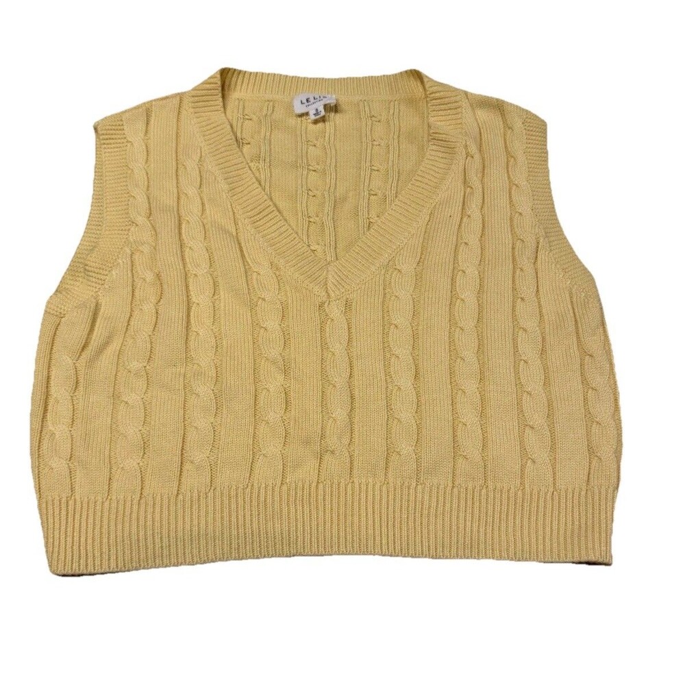 Le Lis Butter Yellow Cable Knit Sweater Vest, Size Small, Boutique, EUC